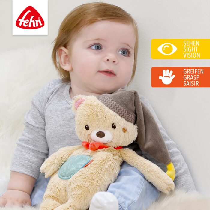 Fehn Kuscheltier Bär – Weicher Teddybär für Neugeborene als Einschlafhilfe - Stofftier zum Greifen, Fühlen – Bild 6
