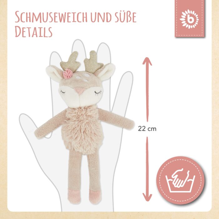 Bieco Kuscheltier Reh Ella mit Rassel | Baby Kuscheltier ab 0 Monate Stofftier Baby Plüschtier rentier – Bild 5