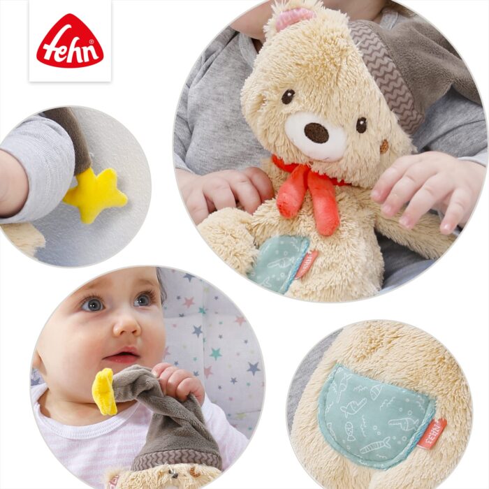 Fehn Kuscheltier Bär – Weicher Teddybär für Neugeborene als Einschlafhilfe - Stofftier zum Greifen, Fühlen – Bild 4